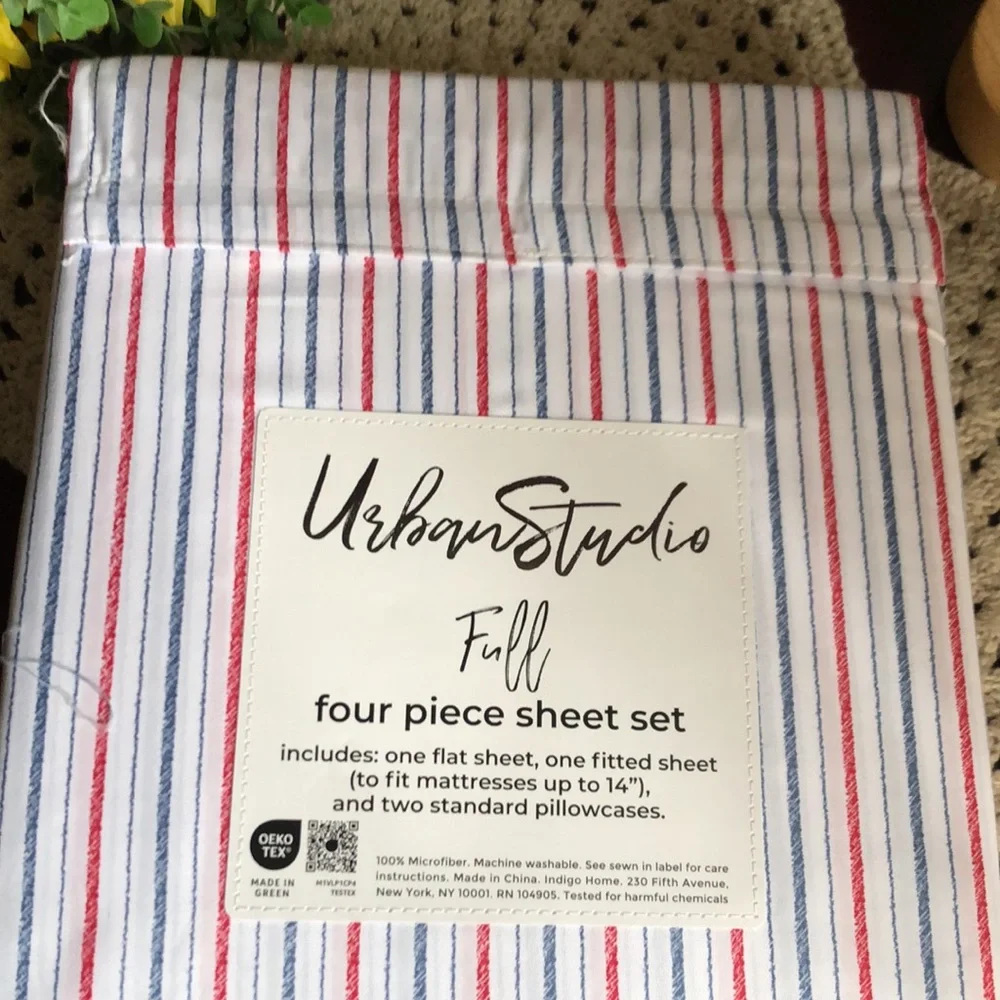 Urban STUDIO Red & Blue Striped FULL Sheet Set